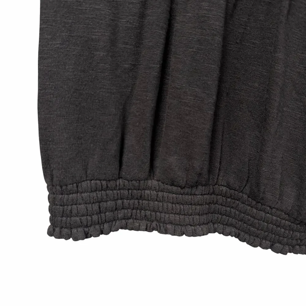 By Anthropologie Puff Sleeve Embroidered Top Black White V Neck Womens XXS